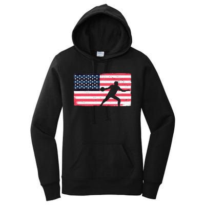 Discus Thrower American Flag Track And Field Throwing Discus Women's Pullover Hoodie