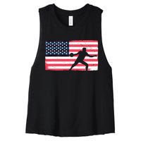 Discus Thrower American Flag Track And Field Throwing Discus Women's Racerback Cropped Tank