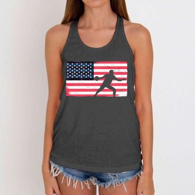 Discus Thrower American Flag Track And Field Throwing Discus Women's Knotted Racerback Tank