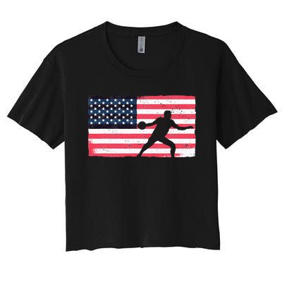 Discus Thrower American Flag Track And Field Throwing Discus Women's Crop Top Tee