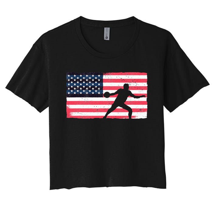 Discus Thrower American Flag Track And Field Throwing Discus Women's Crop Top Tee