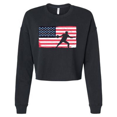 Discus Thrower American Flag Track And Field Throwing Discus Cropped Pullover Crew