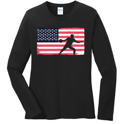 Discus Thrower American Flag Track And Field Throwing Discus Ladies Long Sleeve Shirt