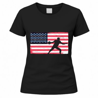 Discus Thrower American Flag Track And Field Throwing Discus Women's T-Shirt