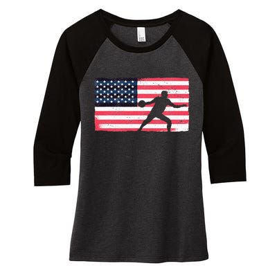 Discus Thrower American Flag Track And Field Throwing Discus Women's Tri-Blend 3/4-Sleeve Raglan Shirt