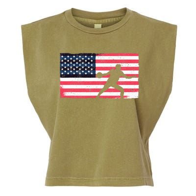 Discus Thrower American Flag Track And Field Throwing Discus Garment-Dyed Women's Muscle Tee