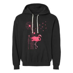 Dandelion Tropical Animal Exotic Bird Wildlife Pink Flamingo Garment-Dyed Fleece Hoodie