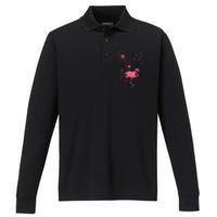 Dandelion Tropical Animal Exotic Bird Wildlife Pink Flamingo Performance Long Sleeve Polo