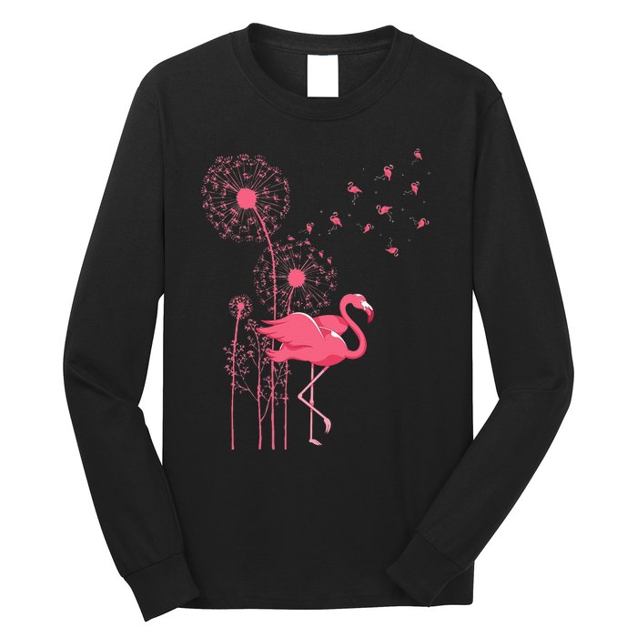 Dandelion Tropical Animal Exotic Bird Wildlife Pink Flamingo Long Sleeve Shirt