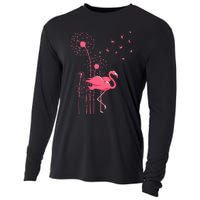 Dandelion Tropical Animal Exotic Bird Wildlife Pink Flamingo Cooling Performance Long Sleeve Crew