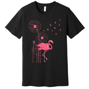 Dandelion Tropical Animal Exotic Bird Wildlife Pink Flamingo Premium T-Shirt