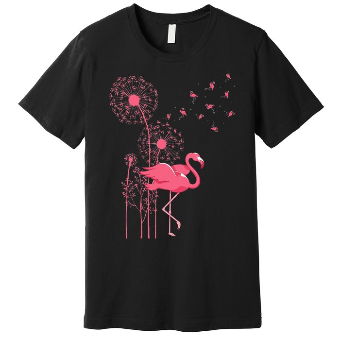 Dandelion Tropical Animal Exotic Bird Wildlife Pink Flamingo Premium T-Shirt