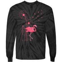 Dandelion Tropical Animal Exotic Bird Wildlife Pink Flamingo Tie-Dye Long Sleeve Shirt