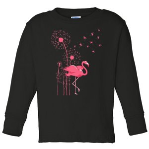 Dandelion Tropical Animal Exotic Bird Wildlife Pink Flamingo Toddler Long Sleeve Shirt