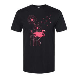 Dandelion Tropical Animal Exotic Bird Wildlife Pink Flamingo Softstyle CVC T-Shirt