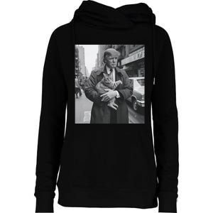 Donald Trump And Cat In Nyc Womens Funnel Neck Pullover Hood