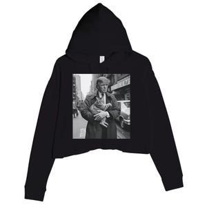 Donald Trump And Cat In Nyc Crop Fleece Hoodie