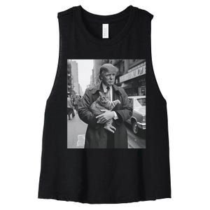 Donald Trump And Cat In Nyc Women's Racerback Cropped Tank