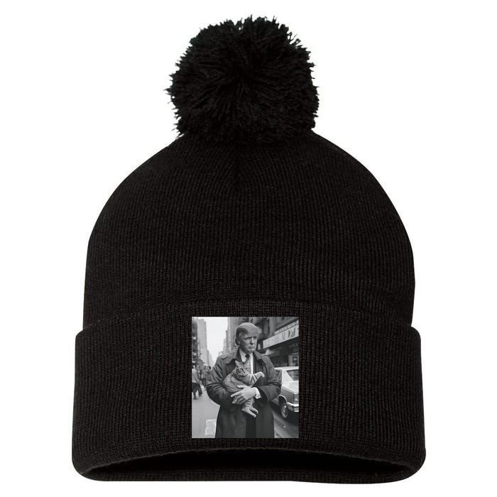 Donald Trump And Cat In Nyc Pom Pom 12in Knit Beanie