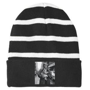 Donald Trump And Cat In Nyc Striped Beanie with Solid Band