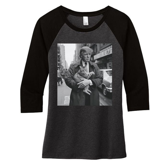 Donald Trump And Cat In Nyc Women's Tri-Blend 3/4-Sleeve Raglan Shirt