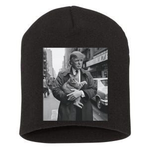 Donald Trump And Cat In Nyc Short Acrylic Beanie