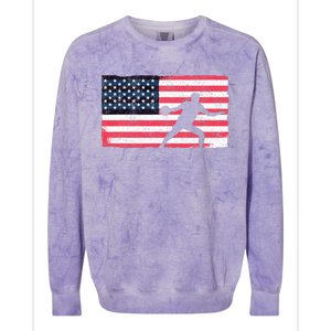 Discus Thrower American Flag Track And Field Throwing Discus Colorblast Crewneck Sweatshirt