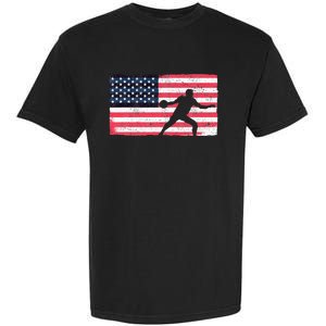 Discus Thrower American Flag Track And Field Throwing Discus Garment-Dyed Heavyweight T-Shirt