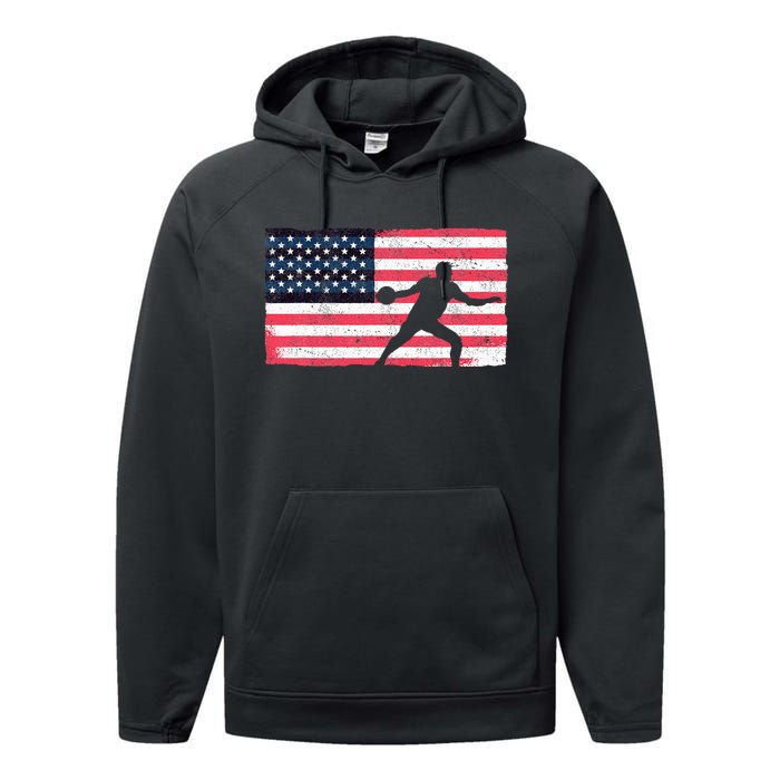 Discus Thrower American Flag Track And Field Throwing Discus Performance Fleece Hoodie