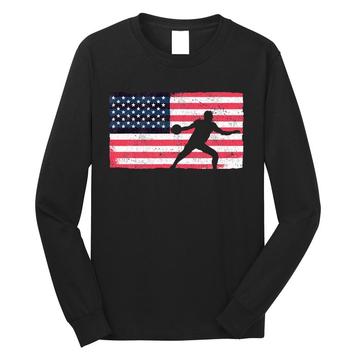 Discus Thrower American Flag Track And Field Throwing Discus Long Sleeve Shirt