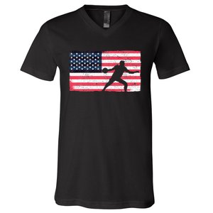 Discus Thrower American Flag Track And Field Throwing Discus V-Neck T-Shirt