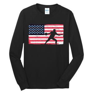 Discus Thrower American Flag Track And Field Throwing Discus Tall Long Sleeve T-Shirt