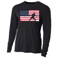 Discus Thrower American Flag Track And Field Throwing Discus Cooling Performance Long Sleeve Crew