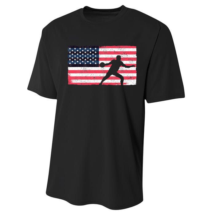 Discus Thrower American Flag Track And Field Throwing Discus Performance Sprint T-Shirt