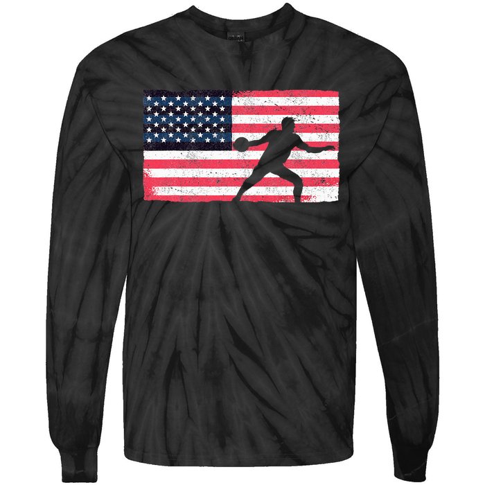 Discus Thrower American Flag Track And Field Throwing Discus Tie-Dye Long Sleeve Shirt