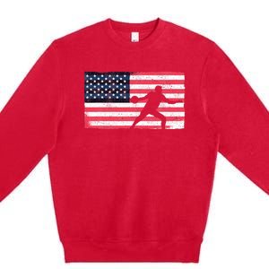 Discus Thrower American Flag Track And Field Throwing Discus Premium Crewneck Sweatshirt