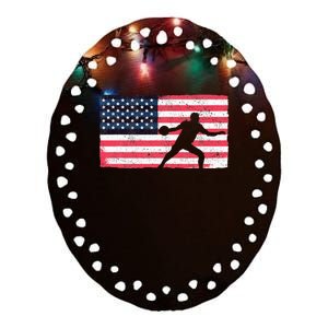 Discus Thrower American Flag Track And Field Throwing Discus Ceramic Oval Ornament