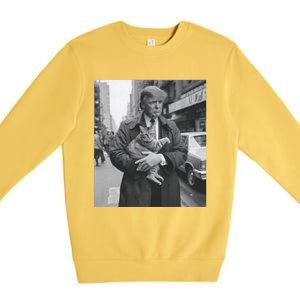 Donald Trump And Cat In Nyc Cute Gift Premium Crewneck Sweatshirt