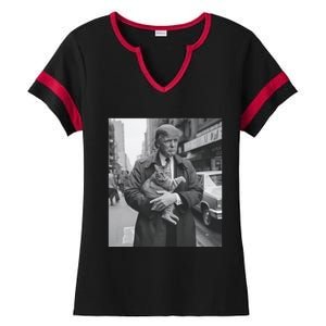 Donald Trump And Cat In Nyc Cute Gift Ladies Halftime Notch Neck Tee