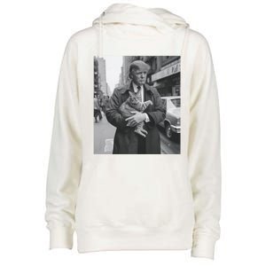 Donald Trump And Cat In Nyc Cute Gift Womens Funnel Neck Pullover Hood