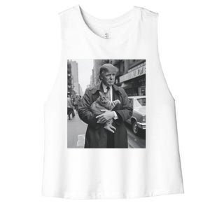 Donald Trump And Cat In Nyc Cute Gift Women's Racerback Cropped Tank