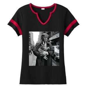 Donald Trump And Cat In Nyc Ladies Halftime Notch Neck Tee