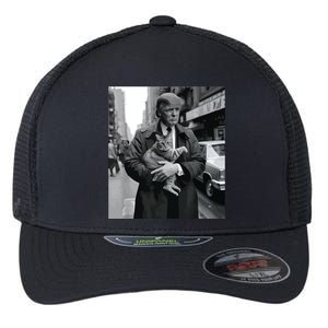 Donald Trump And Cat In Nyc Flexfit Unipanel Trucker Cap