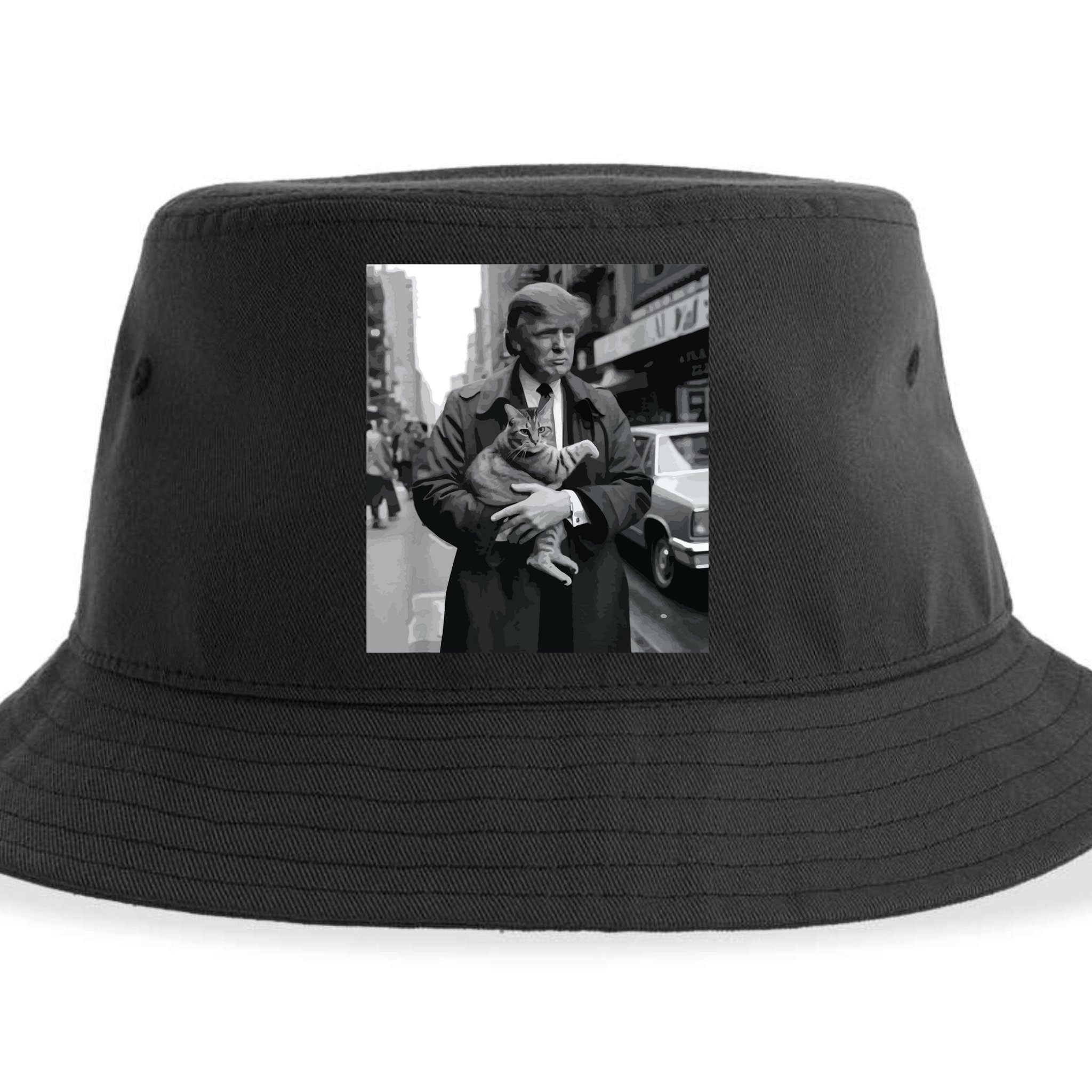 Donald Trump And Cat In Nyc Sustainable Bucket Hat