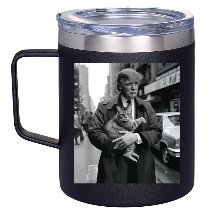 Donald Trump And Cat In Nyc 12oz Stainless Steel Coffee Mug