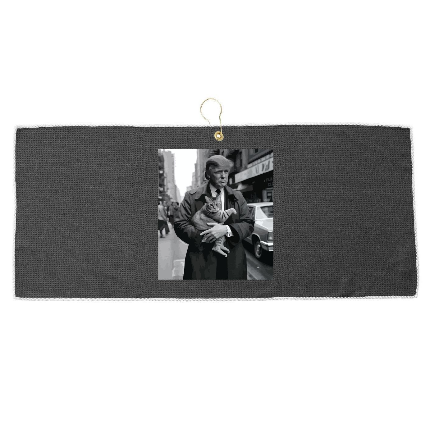 Donald Trump And Cat In Nyc Large Microfiber Waffle Golf Towel