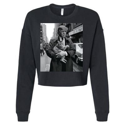 Donald Trump And Cat In Nyc Cropped Pullover Crew