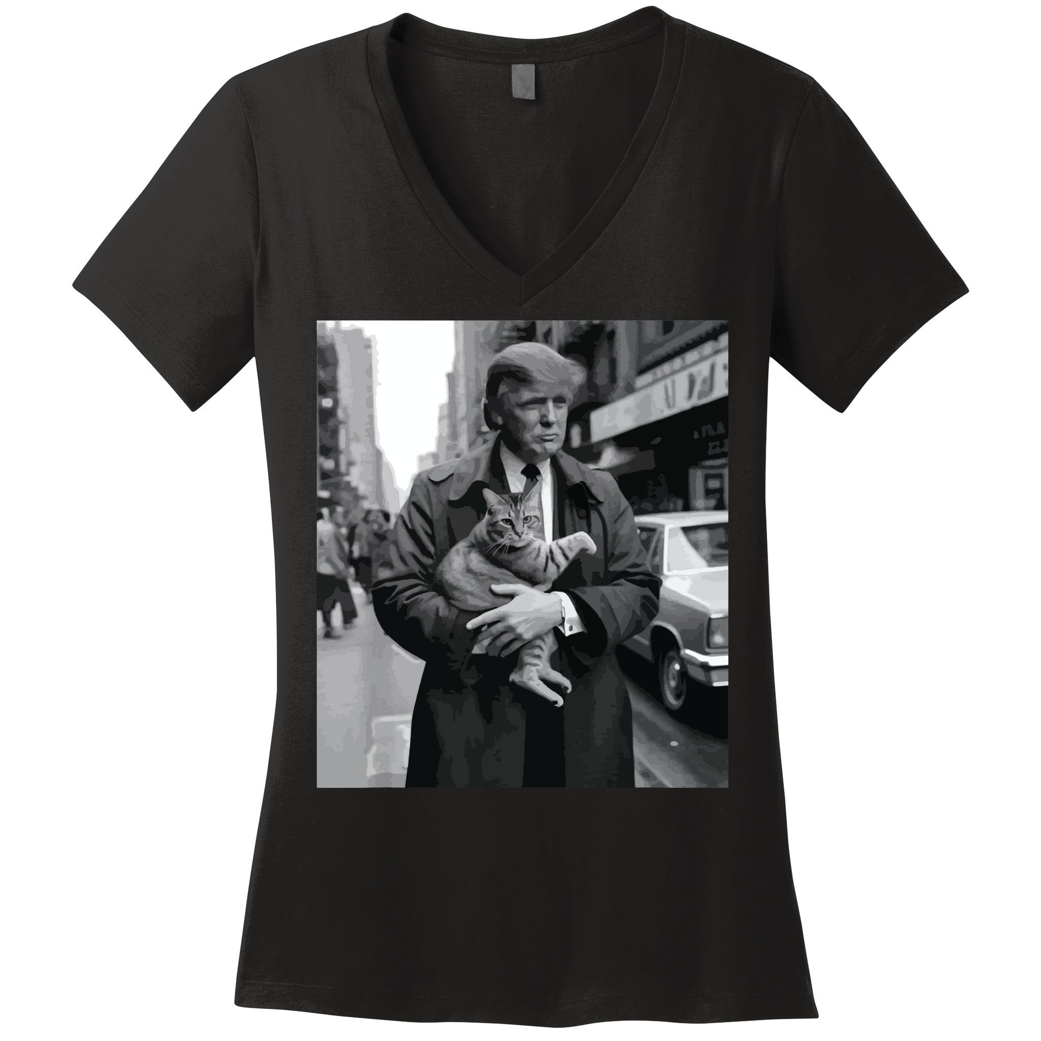 Donald Trump And Cat In Nyc Women's V-Neck T-Shirt