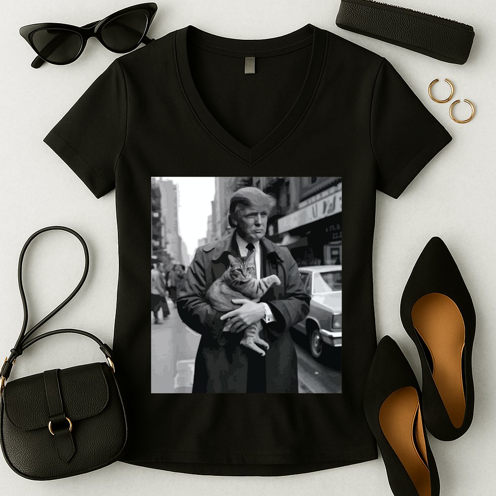 Donald Trump And Cat In Nyc Women's V-Neck T-Shirt