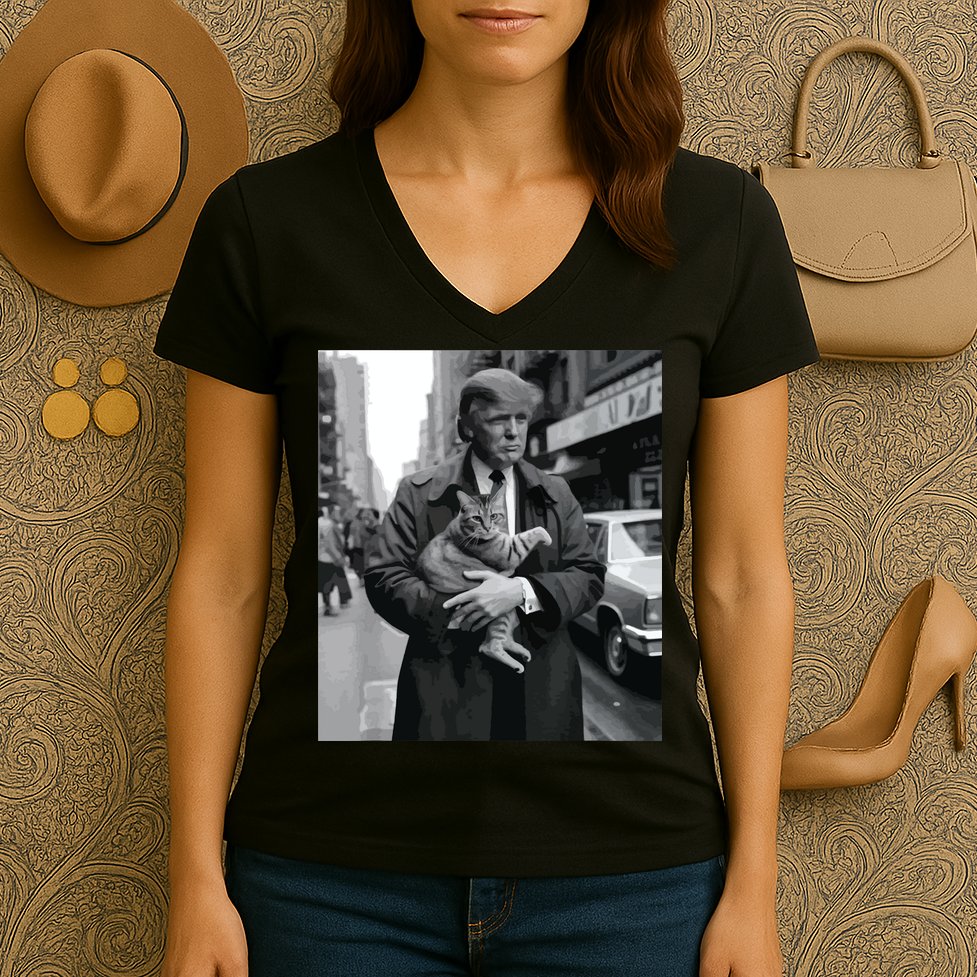 Donald Trump And Cat In Nyc Women's V-Neck T-Shirt